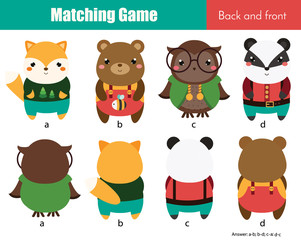 Matching children educational game. Match back and front. Cute animals