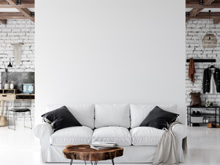 Living room interior. Wall mockup. Wall art. 3d rendering