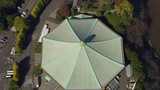 Tokyo, Japan circa-2018. Overhead view of Nippon Budokan in Tokyo. Shot from helicopter with RED camera.