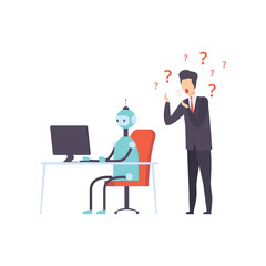 Hiring people or robot, human technology competition, office worker fired from job, vector Illustration