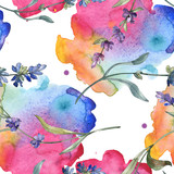 Purple lavender. Floral botanical flower. Watercolor background illustration set. Seamless background pattern.