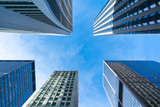 Upwards View of Multiple Skyscrapers in Downtown Chicago