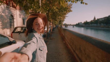 Smiling girl in Italy on a date