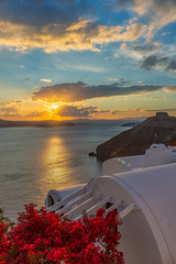 Landscape of sunrise on the sea, Santorini, Greece