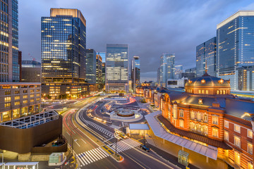 Tokyo, Japan skyline over Tokyo Station