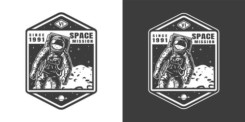 Astronaut in outer space emblem