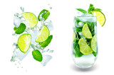 Mojito coctail with fresh mint leaves and lime slice isolated