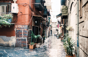 NAPLES, ITALY - January 15, 2018 : Street view of old town in Naples city, Italy