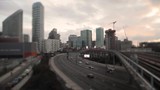 London city view with traffic, metro and skyscrapers