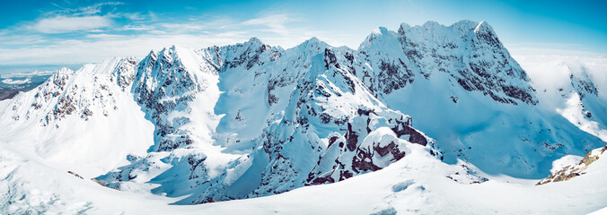 Spectacular landscape of snowy mountains in winter