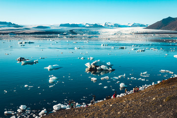 Spectacular glacial lagoon in Iceland with floating icebergs