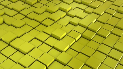 Abstract surface of moving gold coloured 3d cubes.