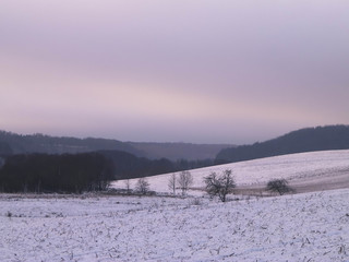 Winter over Kashubian hills, Wiezyca, Poland.