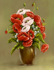 Oil digital paintings still life. Poppies, red flowers. Fine art