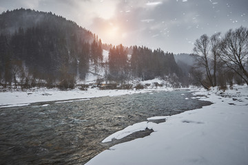 winter landscape with river and trees