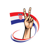 Croatia flag and hand on white background. Vector illustration