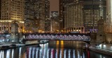 Chicago winter frozen ice river bridges downtown buildings