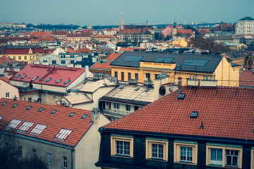 beautiful aerial scene of Prague city, Czech Republic, Instagram style