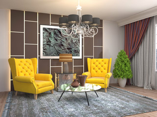 interior with chair. 3d illustration