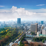 Landscape of tokyo city skyline in Aerial view with skyscraper, modern office building and blue sky with cloudy sky background in Tokyo metropolis, Japan.