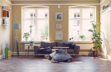 giant turtle as a base of the coffe table.