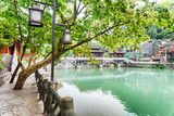 Amazing view of the Tuojiang River among green trees, Fenghuang