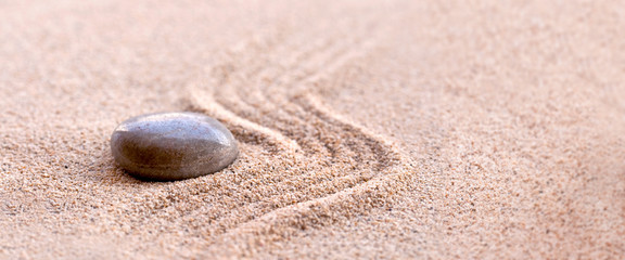Zen stone and sand, panoramic zen still life