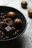 coffee beans, macadamia and chocolate