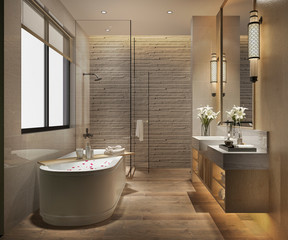 3d rendering modern bathroom with luxury tile decor 