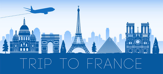 France famous landmark blue silhouette design