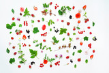 summer concept, organic fruit and flowers on the white background
