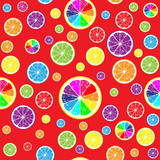 Very bright seamless background of different color lemon slices