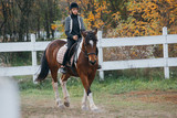 teenage girl riding horse outdoor