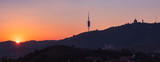 Tibidabo mountain silhoutte landmark Sunset view Barcelona Spain
