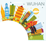 Wuhan China City Skyline with Color Buildings, Blue Sky and Copy Space.