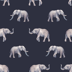 Watercolor elephant seamless vector pattern