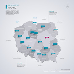 Poland vector map with infographic elements, pointer marks.