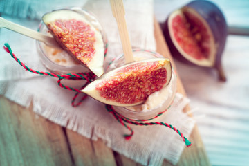 the yogurt decorated with a fig