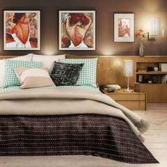 Elegant bedroom interior with artwork by artificial light (detail) - 3d visualization