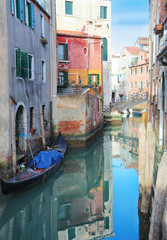 Gondolas In Canal Venice Italy