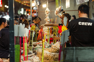 Bags of ingredients for sale at a store in Chinatown