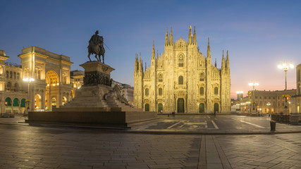 Panorama of Duomo di Milano - The Cathedral of Milan at first sunlight