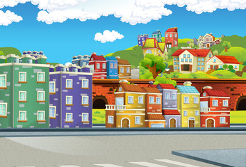 cartoon happy and funny scene of the middle of a city for different usage - illustration for children