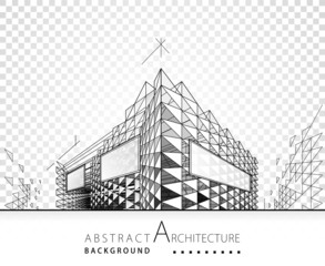 3D illustration architecture modern building construction perspective abstract background. 