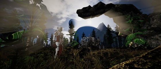 Extremely detailed and realistic high resolution 3d illustration of an Earth Like Exoplanet Landscape in Outer Space
