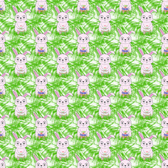 beautiful seamless illustration with Easter eggs and Bunny on white background 