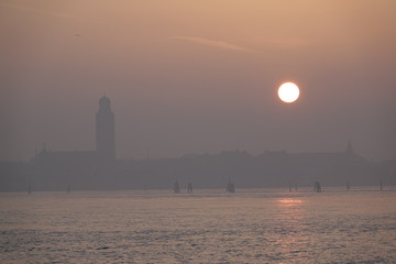 Foggy sunset in Venice.