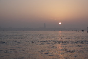 Foggy sunset in Venice.