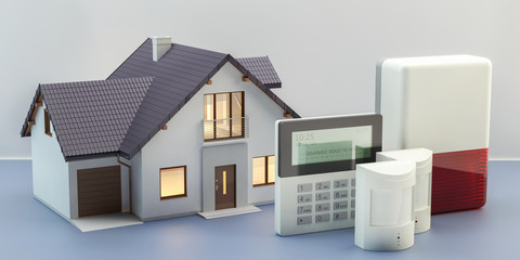 Alarm system and house, 3d illustration