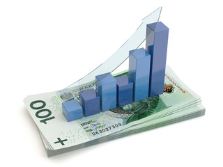 Money growth, 100 PLN - 3d illustration